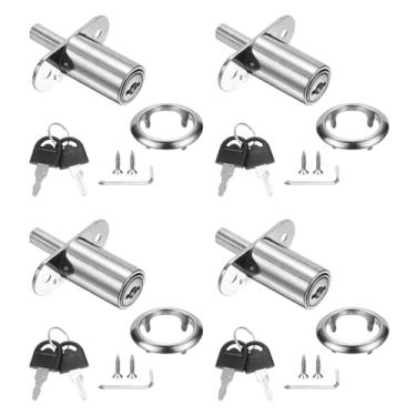 Imagem de PATIKIL Trava de êmbolo de mesa com gaveta, 4 peças, diâmetro do cilindro, 6 cm, comprimento do cilindro, liga de zinco, fechaduras deslizantes para armário com chave de fenda cruzada para gavetas de