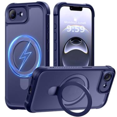 Imagem de MOCCA Capa projetada para iPhone 16e com suporte magnético invisível [proteção total da câmera] [compatível com Magsafe] Capa para celular à prova de choque translúcida fosca à prova de choque 6,1