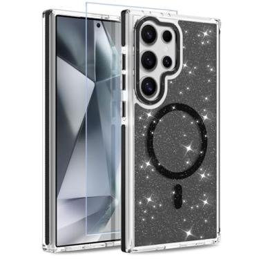 Imagem de MOWIME Capa magnética para Samsung Galaxy S24 Ultra [compatível com Magsafe] [Design fluorescente com glitter] [1 protetor de tela] Capa fosca translúcida fina para Galaxy S24 Ultra de 6,8 polegadas