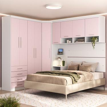 Imagem de Quarto 9 Portas 5 Gavetas Cab Cs Alpes Master Luciane Móveis Branco Pf-rosa Pf