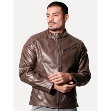 Imagem de Jaqueta Victory Eagle Masculina PU Leather Zip Chest Marrom-Masculino