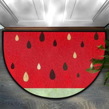 Imagem de Tapete de porta meio redondo, estampa de melancia, fofo, antiderrapante, absorvente, semicírculo, tapetes laváveis, meia lua, tapetes para ambientes internos e externos, pátio, cozinha, banheiro