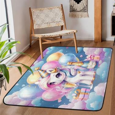 Imagem de Tapete de área de 1,2 m x 1,8 m para sala de estar, lavável à máquina, bonito balão unicórnio, tapete antiderrapante, tapete macio para sala de estar, quarto, sala de jantar, berçário, cozinha