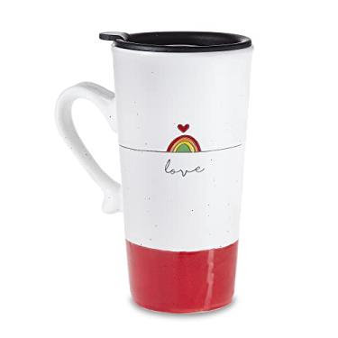 Imagem de Caneca de café de cerâmica com tampa - caneca de viagem vermelha de 530 ml, caneca de café de grés rotulada "Love" copos grandes para chá, canecas para leite e chocolate quente por Sheffield Home