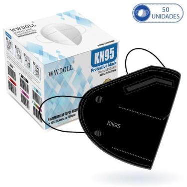 Imagem de 50 Máscaras KN95 Preta Descartáveis WWDoll Cinco Camadas 95% de Eficiê