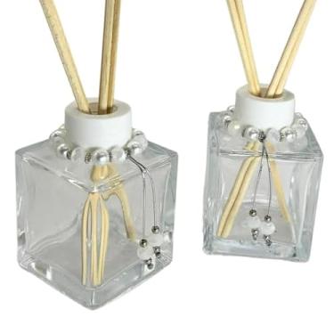 Imagem de Kit 06 Frascos de Vidro Cubo 100ml para Difusor de Aromas com Tampas Luxo, Pingentes Decorativos e Varetas(BRANCO)