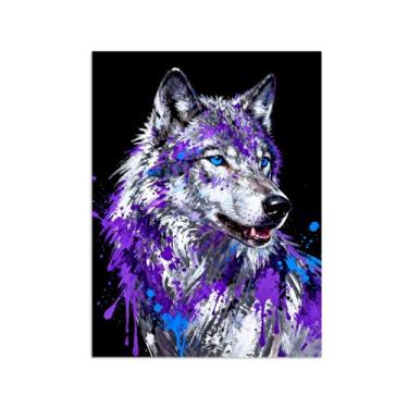 Imagem de Animais Pintura Arte Parede - Retrato Lobo - Impressões em tela - Moderno Colorida Pôster para decoração sala de estar 50x65cm Sem Moldura