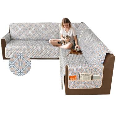 Imagem de ALIECOM Capas de sofá para sofá secional 10% à prova d'água, em forma de L, capa de sofá seccional de canto, lavável e impressa, protetor para animais de estimação com bolso (azul floral, grande)