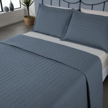Imagem de Kit Cobre-Leito Casal Padrão 3 Peças Copacabana – Matelado Percal 300 Fios – Azul