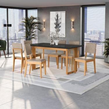 Imagem de Conjunto Sala De Jantar Dora Em Madeira Maciça 6 Cadeiras Linho Fendi