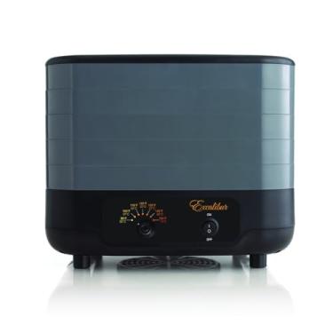 Imagem de Excalibur Desidratador elétrico empilhável EZ Dry ECB50B com 5 bandejas com controle de temperatura com sensor de calor, inclui telas de malha, copos de iogurte e folhas de rolo de frutas, livre de BPA, preto