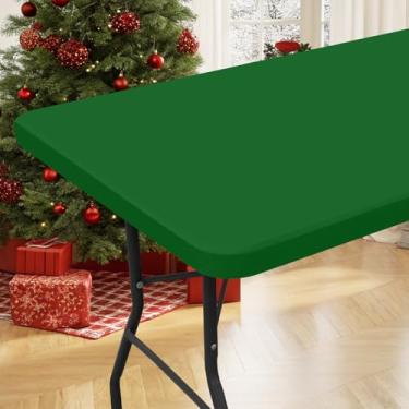 Imagem de Moosfor Toalha de mesa retangular de 1,8 m de elastano, toalhas de mesa elásticas para piquenique, capa de mesa lavável e elástica para uso ao ar livre, acampamento, banquete e festas (verde esmeralda