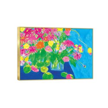 Imagem de BMZFYBS Pintura de arte de parede de flores - Imagem de decoração vintage - Bela natureza morta - Impressões em tela de moldura dourada para sala de estar 90 x 125 cm 35 x 49 pol