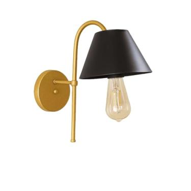 Imagem de Luminária de Parede Arandela Slim Cúpula Injetada Escritório Abajur de Cabeceira Quarto Recepção(DOURADO/PRETO)