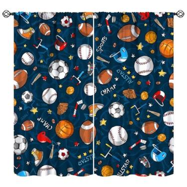 Imagem de YCness Cortinas de basquete beisebol futebol bola esportes arte impressa blackout cortinas de janela para crianças meninas meninos quarto decoração tecido 2 painéis 42x15 polegadas 30% taxa de