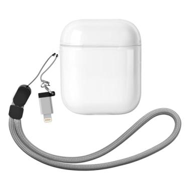 Imagem de Capa para AirPods 1/2, TPU de alta transparência e antiamarelamento, design antidescolamento para tampa superior, compatível com carregamento sem fio, vem com cordão e adaptador USB-C para Lightning