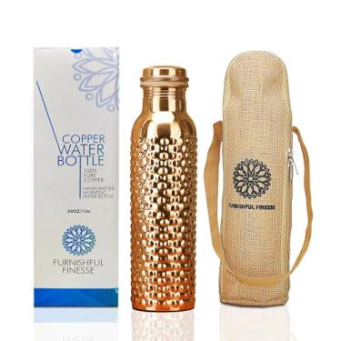 Imagem de FURNISHFUL FINESSE Garrafa de Cobre de 1L com Bolsa de Transporte, Garrafa de Cobre Puro para Academia, Ioga, ou Tumblr - 1L (1 Garrafa)
