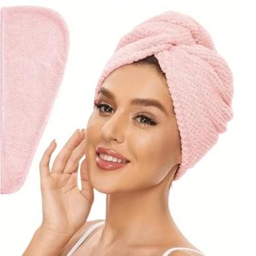 Imagem de Toalha de cabelo de microfibra para mulheres, turbante de cabelo de secagem rápida anti-frizz para todos os estilos de cabelo, acessórios absorventes e leves (rosa)