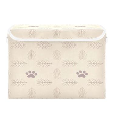 Imagem de Wassud Cestos de armazenamento dobráveis com tampas impressões de espinha de peixe e patas Cestas organizadoras de tecido dobráveis para armário, casa e decoração sazonal 41,5 x 32,5 x 39 cm