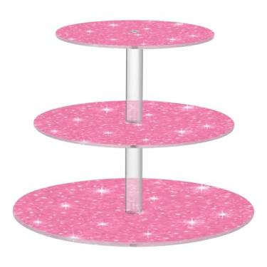 Imagem de CEBUGI Suporte de cupcake de 3 camadas, fundo com textura de glitter, suporte redondo para bolo, bandeja de servir em camadas de acrílico para chá, chá de bebê, casamento e mais