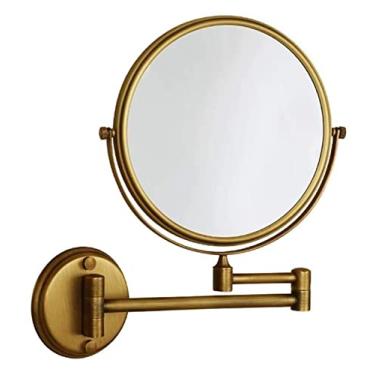 Imagem de LMJYU Espelho cosmético espelho de beleza de cobre espelho de maquiagem 20 cm montado na parede espelho de lupa duplo telescópico 3 vezes