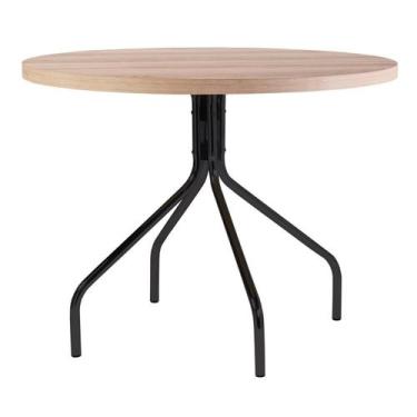 Imagem de Mesa de Jantar Redonda Tampo Madeira Maciça 90cm com Base de Aço Casua