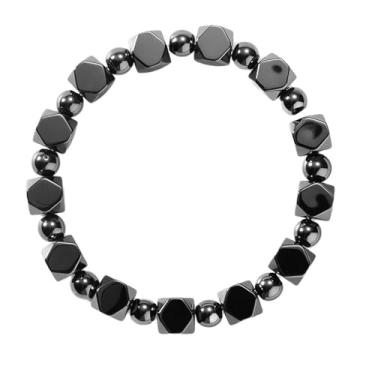 Imagem de KOFISNI Pulseira de obsidiana preta masculina irregular hematita elástica pulseira de pedras naturais com contas punk joia presente, Large, Pedra, Sem Pedra Preciosa