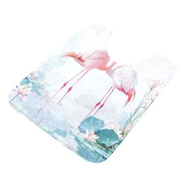 Imagem de Burbuja Tapete de banheiro Flamingos Kissing, tapete de banho macio absorvente de pelúcia, base antiderrapante para piso de banheiro, oval em forma de U