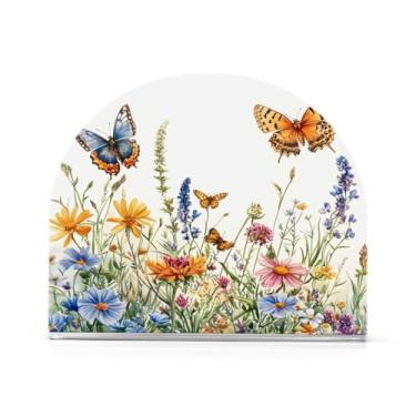 Imagem de Qilmy Porta-guardanapos para mesas de flores silvestres e borboletas – Porta-guardanapos para cozinha, porta-guardanapos de mesa, porta-guardanapos de coquetel, porta-guardanapos de papel289