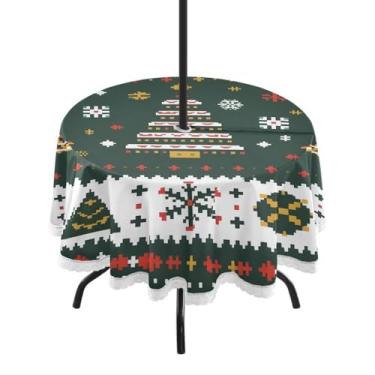 Imagem de CEBUGI Toalha de mesa redonda para uso ao ar livre, árvore de Natal, impermeável, com furo Umberlla, capa de mesa lavável para pátio, cozinha, sala de jantar, 152 cm