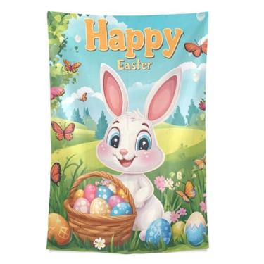 Imagem de STAYTOP Tapeçaria de parede de coelho da Páscoa e ovo para decoração de casa, decoração de dormitório, sala de estar, quarto, tapete de parede (60 × 40 pol)