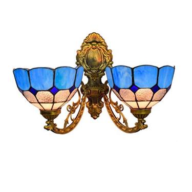 Imagem de Arandela de parede mediterrânea estilo Tiffany vintage com vitrais, luminária de parede europeia com 2 braços para quarto, sala de estar, corredor e varanda, 20 cm (8 polegadas), A