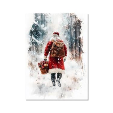 Imagem de Impressão de pôster de arte de parede retrô de Natal Papai Noel alce paisagem de inverno imagens de Natal para bar em casa pub cozinha café loja decoração de férias (SKU9,40.6x50.8 cm = (40x50 cm