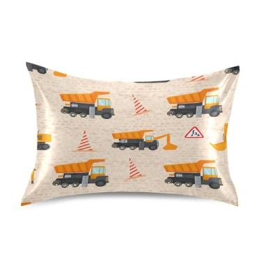 Imagem de xigua Capa de almofada de cetim para veículos de construção para cabelo e pele lavável na máquina almofada de cetim antiderrapante refrescante capa de cama queen com fecho de envelope, 50,8 cm x 76,2