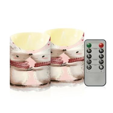 Imagem de Wassud Pacote com 2 velas fofas de ouriço sem chama com controle remoto, velas realistas cintilantes com temporizador, velas decorativas para Natal, casamento, festa, decoração de casa pequena