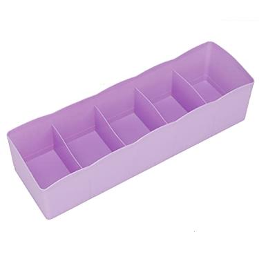 Imagem de Miriam Song Organizador de gaveta de plástico com 5 grades, divisória de cesta de cubo transparente, caixa de armazenamento de armário e cômoda, para sutiãs e meias (roxo)