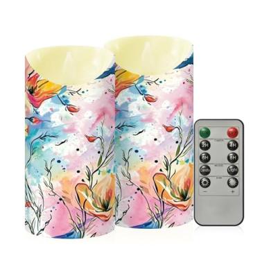 Imagem de Wassud Pacote com 2 velas em aquarela sem chamas com controle remoto, velas realistas cintilantes com temporizador, velas decorativas para Natal, casamento, festa, decoração de casa média
