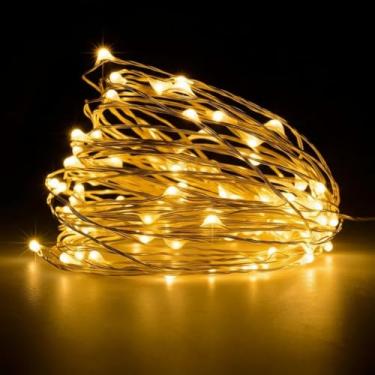 Imagem de Pisca Pisca Fio de Fada 2m LED Branco Quente Iluminação Decorativa Natal Festas Ambientes Conforto Luz Dourada Pilhas