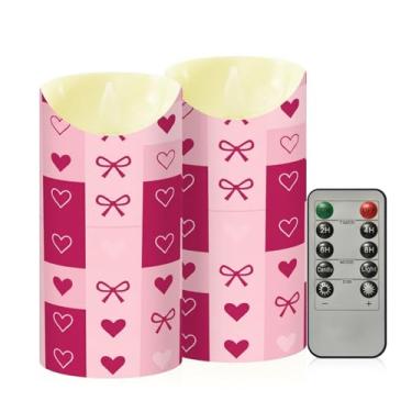 Imagem de Wassud Pacote com 2 velas sem chama com estampa quadriculada de coração com controle remoto, velas realistas cintilantes com temporizador, velas decorativas para Natal, casamento, festa, decoração de