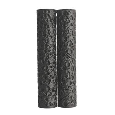 Imagem de LuckyVin Conjunto de rolo de textura, pacote com 2 padrões duplos de caveira e osso para argila, argila de polímero, RPG e fabricação de terreno em miniatura, ferramentas de escultura de 12 cm