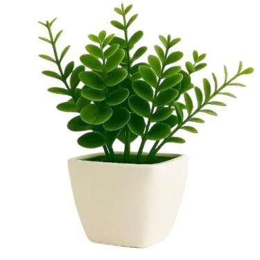 Imagem de Vaso Com Ramo De Eucalipto Artificial Buchinho + Vasinho Quadrado De Musgo Branco DecoraçãO Enfeite Para Casa Altamente Decorativo E Esteticamente AgradáVel(4)