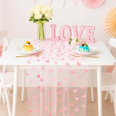 Imagem de Caminho de mesa de malha de coração ouro rosa, corredor pastel de gaze, decoração de mesa de festa, decoração de jantar para casamento, aniversário, chá de bebê, Natal, dia dos namorados, decoração de