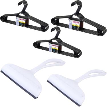 Imagem de Conjunto de 2 Rodo Plástico Multiuso Branco com Raspador 18cm + 3 Cabide Plástico Adulto Roupas Médias – Leve 6 Pague 5