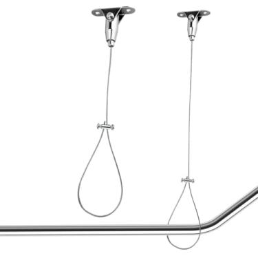 Imagem de Suporte de varão de cortina de chuveiro montado no teto de 199 cm de aço inoxidável para hastes de chuveiro de canto curvadas em forma de L