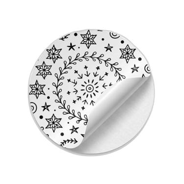 Imagem de Adesivos Redondos Natalinos Artesanais 25 Unidades Ilustração Preto e Branco - Tamanho 50x50cm