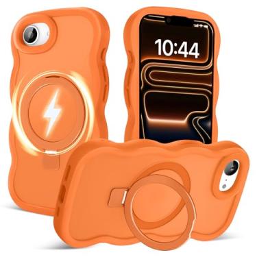 Imagem de Amzfield Capa para iPhone 16e, compatível com Magsafe com suporte de anel magnético invisível moldura ondulada fofa fosca translúcida traseira de silicone à prova de choque à prova de choque feminina