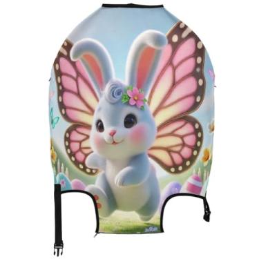 Imagem de Joisal Capa de bagagem de coelho fofo com ovo de páscoa, protetor de viagem, lavável, flor, presente de viagem, mala, Ovo de Páscoa de coelho fofo, S 18-20 in, Capa de mala
