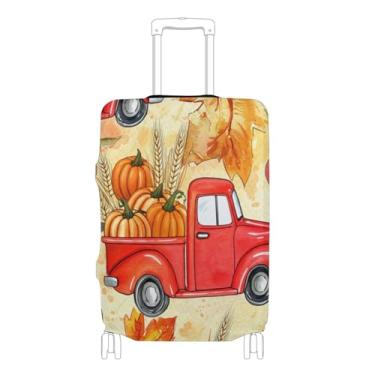 Imagem de Joisal Capas de mala para protetores de bagagem, identificadores anti-arranhões, essenciais de viagem para mulheres, desenho vintage, caminhão vermelho, abóbora, P, serve para capa de 45 a 50 cm