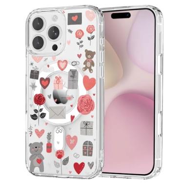 Imagem de OFQKOAKS Capa para iPhone 17, compatível com MagSafe, linda capa de celular romântica com urso de coração rosa magnético, capa protetora fina e transparente para amantes