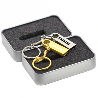 Imagem de Unidades USB de metal personalizadas com chaveiro, flash drives com logotipo gravado personalizado para brindes promocionais, presentes de marca corporativa, lembrancinhas de festa de casamento